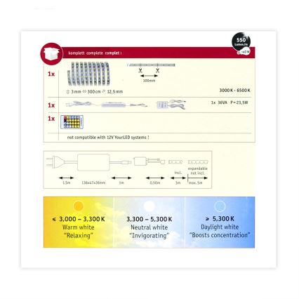 Paulmann 70624 - LED/20W Strip dæmpbar MAXLED 3m 230V + fjernbetjening