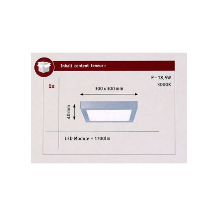 Paulmann 70650 - LED/17W Loftlampe LUNAR 230V 30x30 cm mat krom