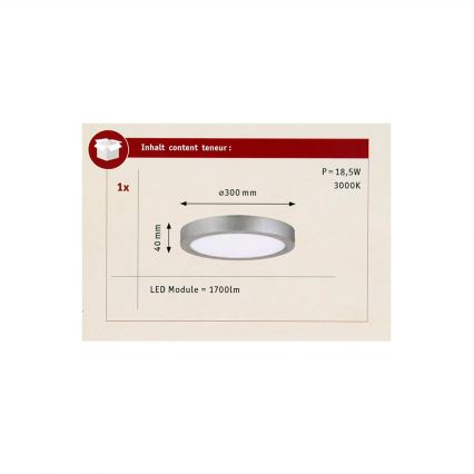 Paulmann 70655 - LED/17W Loftlampe LUNAR 230V diameter 30 cm mat krom