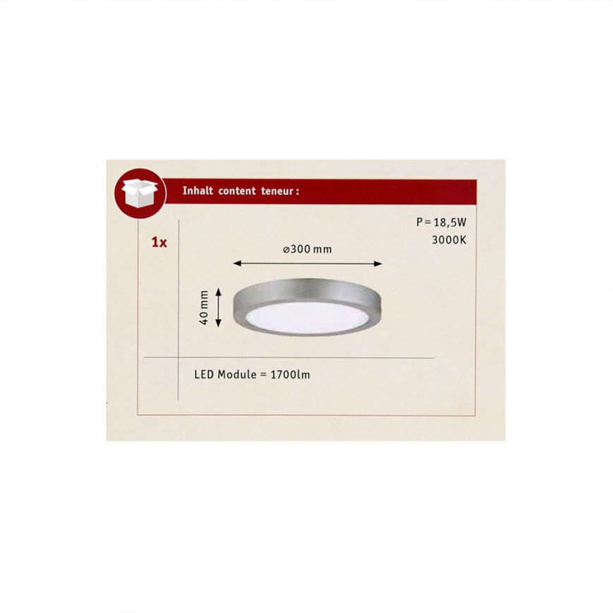 Paulmann 70655 - LED/17W Loftlampe LUNAR 230V diameter 30 cm mat krom
