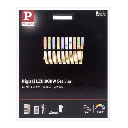 Paulmann 70696 - LED RGBW/8W Dæmpbar lysbånd DIGITAL 3m 230V + fjernbetjening