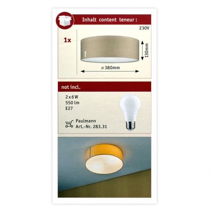 Paulmann 70952 - 2xE27/20W Loftlampe MARI 230V beige