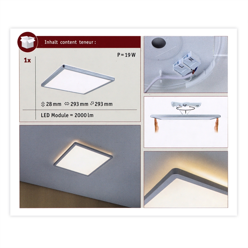 Paulmann 70994 - LED/16W Fastmonteret panel ATRIA 230V 3000K 29,3x29,6 cm mat krom