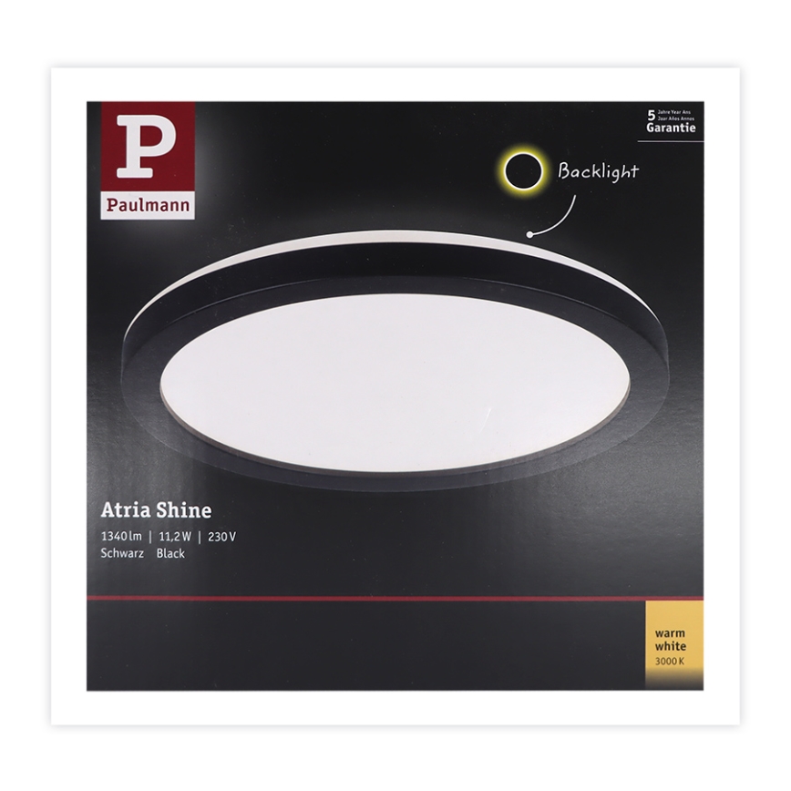 Paulmann 70997 - LED/11,2W Fastmonteret panel ATRIA 230V 3000K diameter 19 cm sort