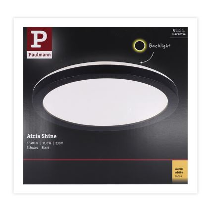 Paulmann 70997 - LED/11,2W Fastmonteret panel ATRIA 230V 3000K diameter 19 cm sort