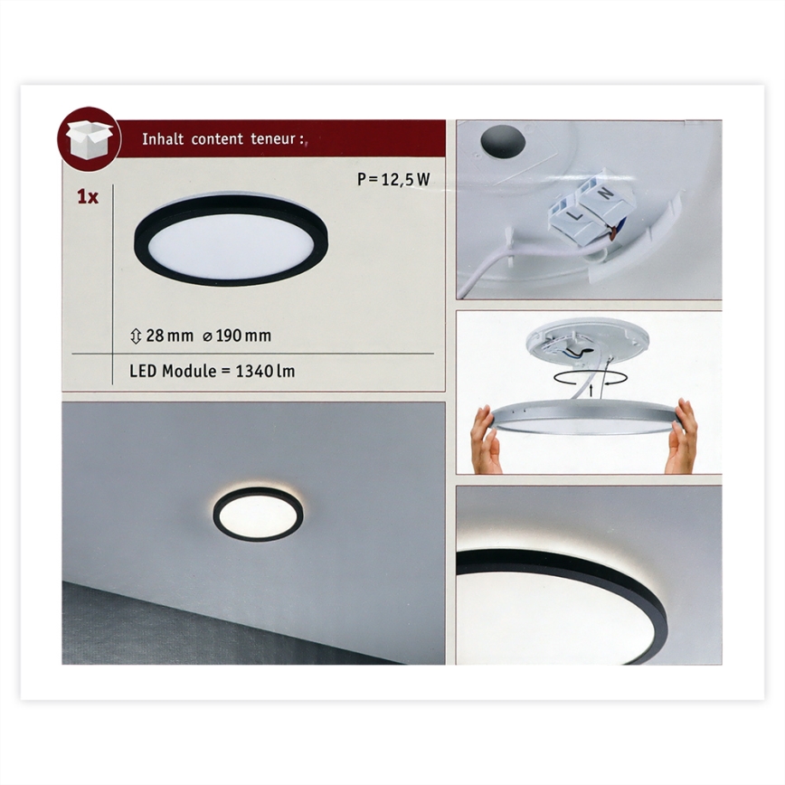 Paulmann 70997 - LED/11,2W Fastmonteret panel ATRIA 230V 3000K diameter 19 cm sort