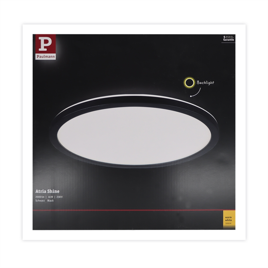 Paulmann 70998 - LED/16W Fastmonteret panel ATRIA 230V 3000K diameter 29,3 cm sort