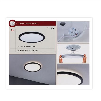 Paulmann 70998 - LED/16W Fastmonteret panel ATRIA 230V 3000K diameter 29,3 cm sort