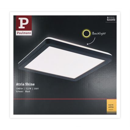 Paulmann 71000 - LED/11,2W Fastmonteret panel ATRIA 230V 3000K 19x19 cm sort