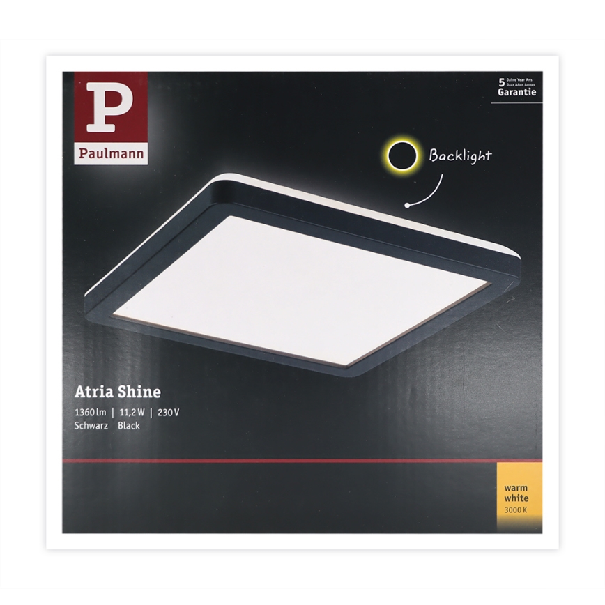 Paulmann 71000 - LED/11,2W Fastmonteret panel ATRIA 230V 3000K 19x19 cm sort