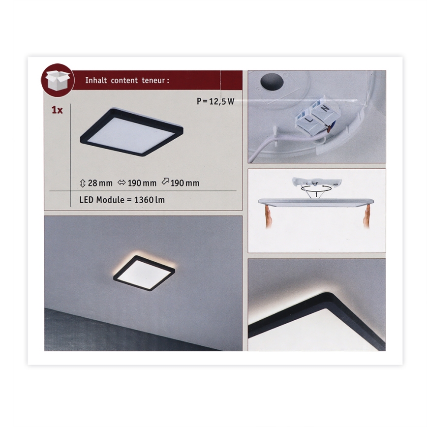 Paulmann 71000 - LED/11,2W Fastmonteret panel ATRIA 230V 3000K 19x19 cm sort