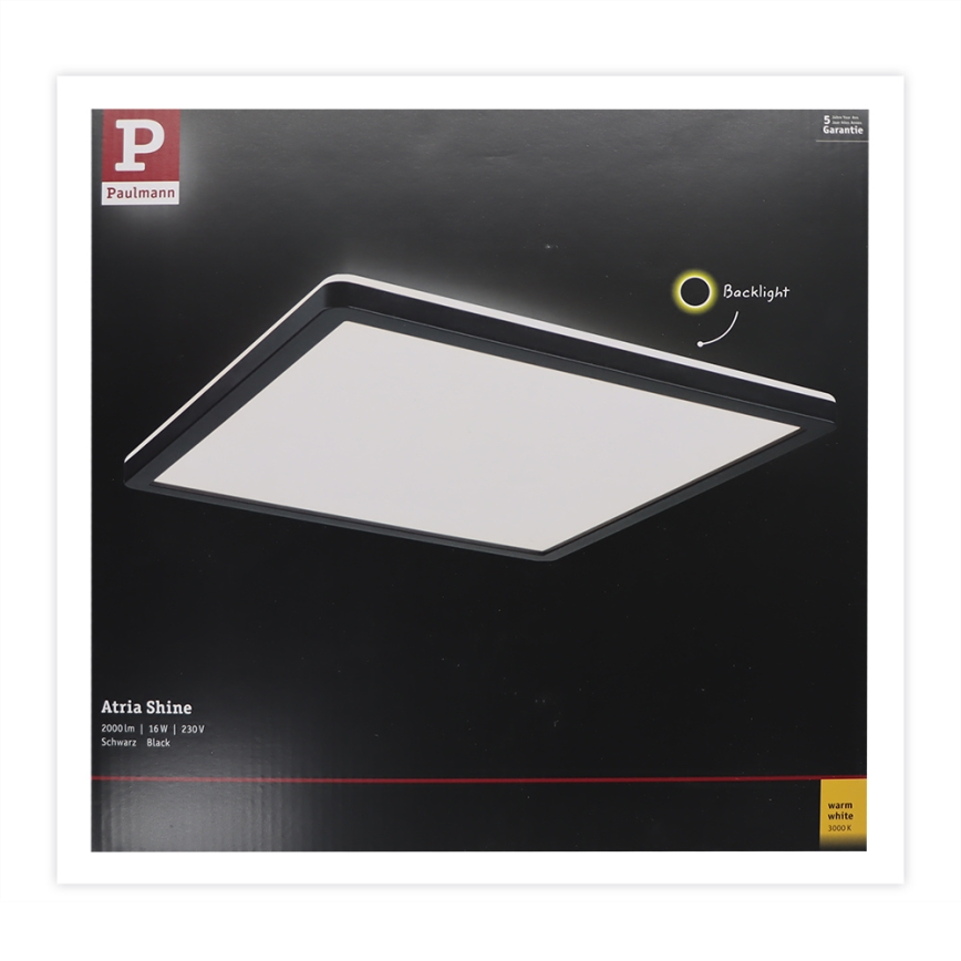 Paulmann 71001 - LED/16W Fastmonteret panel ATRIA 230V 3000K 29,3x29,3 cm sort