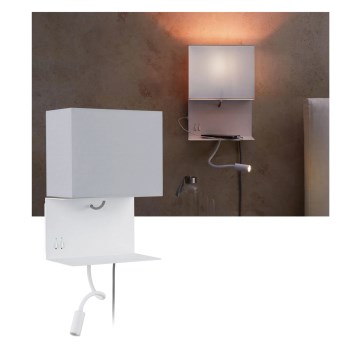 Paulmann 78913 - LED/2,5W + 1xE27/40W Væglampe med hylde og USB MERANI 230V hvid