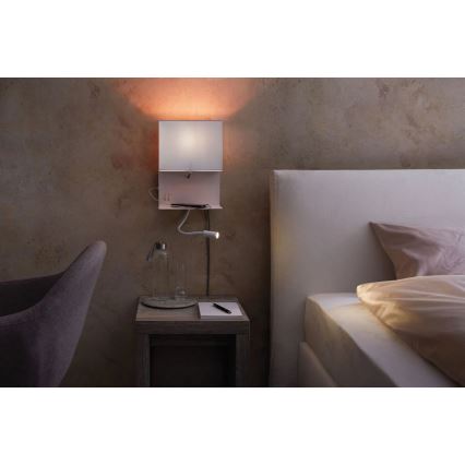 Paulmann 78913 - LED/2,5W + 1xE27/40W Væglampe med hylde og USB MERANI 230V hvid