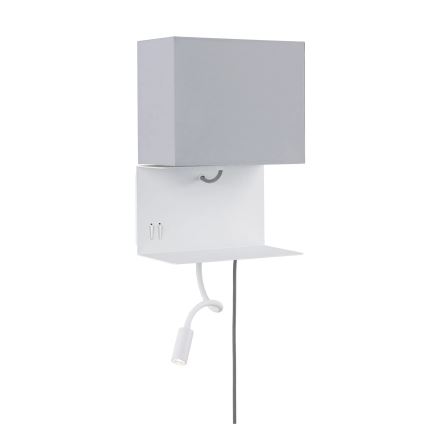 Paulmann 78913 - LED/2,5W + 1xE27/40W Væglampe med hylde og USB MERANI 230V hvid