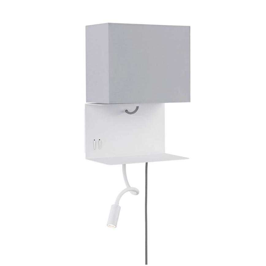 Paulmann 78913 - LED/2,5W + 1xE27/40W Væglampe med hylde og USB MERANI 230V hvid