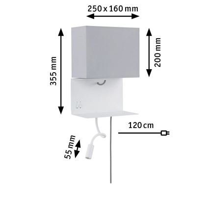 Paulmann 78913 - LED/2,5W + 1xE27/40W Væglampe med hylde og USB MERANI 230V hvid