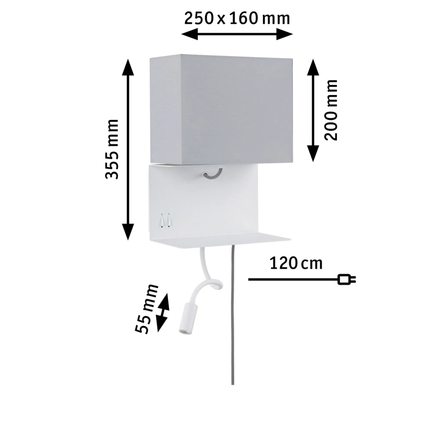 Paulmann 78913 - LED/2,5W + 1xE27/40W Væglampe med hylde og USB MERANI 230V hvid