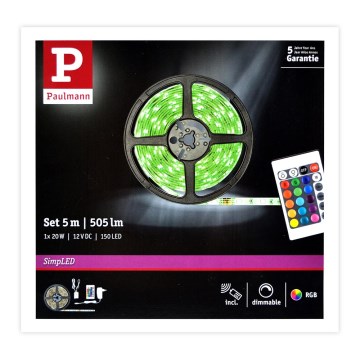 Paulmann 78978 - LED lysbånd dæmpbar RGB/20W SIMPLED 5 m 230V + fjernbetjening