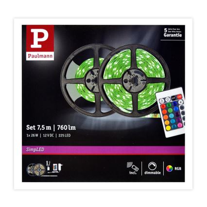 Paulmann 78979 - LED lysbånd dæmpbar RGB/26W SIMPLED 7,5 m 230V + fjernbetjening