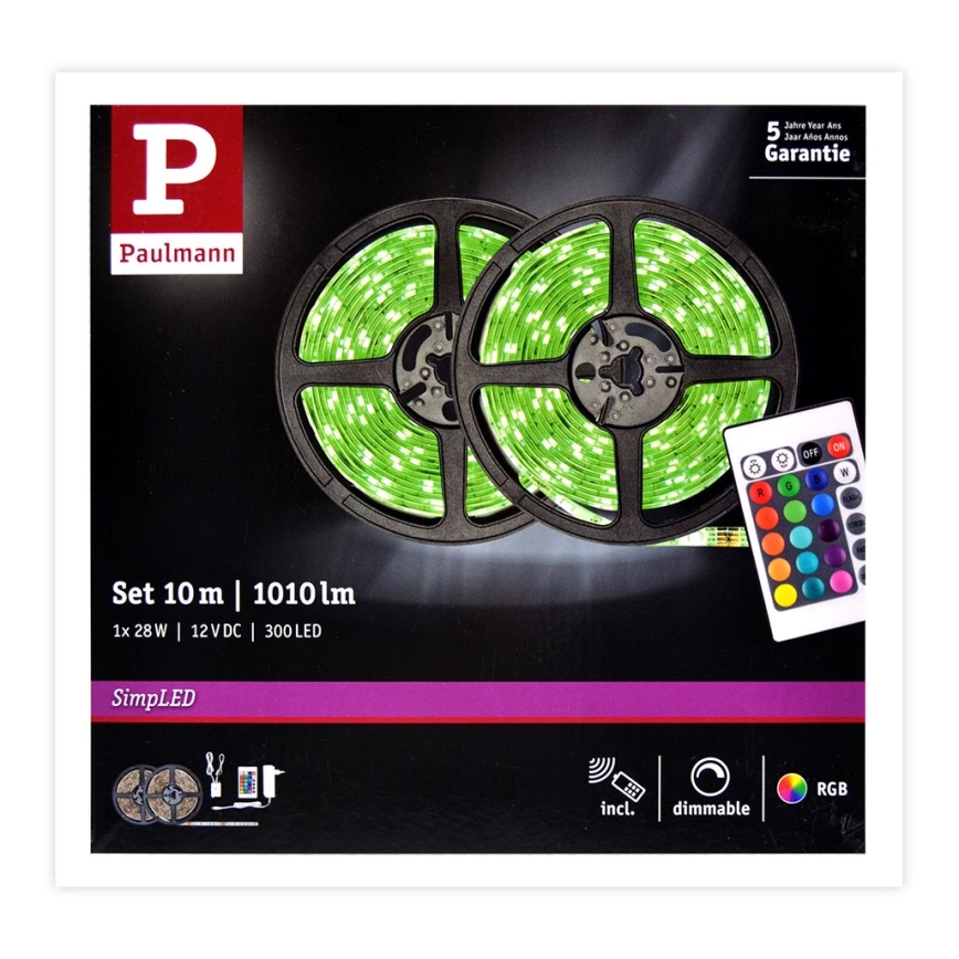 Paulmann 78980 - LED lysbånd dæmpbar RGB/28W SIMPLED 10 m 230V + fjernbetjening