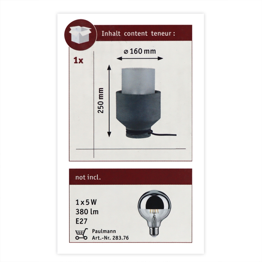 Paulmann 79619 - Bordlampe HELIN 1xE27/20W 230V