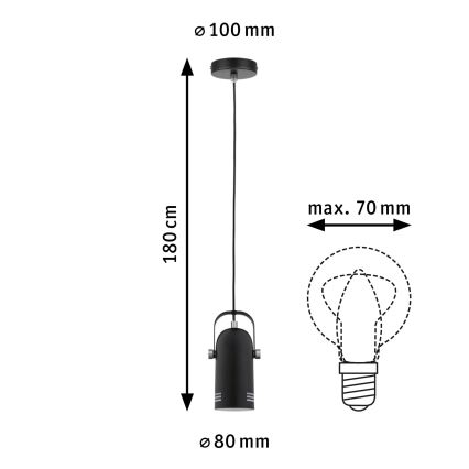 Paulmann 79766 - 1xE27/15W Pendel på kabel LAVEA 230V sort