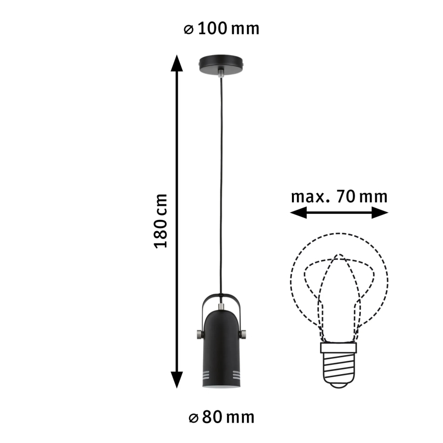 Paulmann 79766 - 1xE27/15W Pendel på kabel LAVEA 230V sort