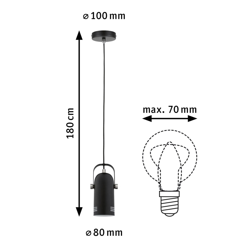 Paulmann 79766 - LED 1xE27/8W Pendel med kabelophæng LAVEA 230V sort