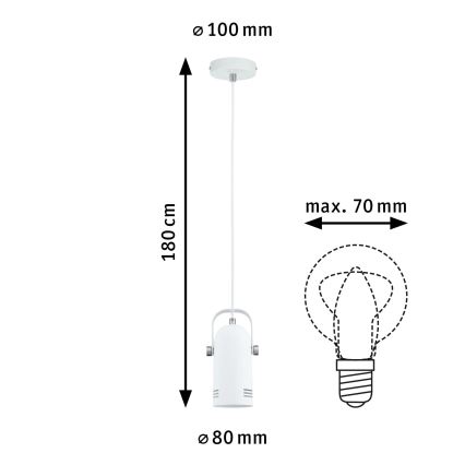 Paulmann 79767 - 1xE27/15W pendel på ledning LAVEA 230V hvid