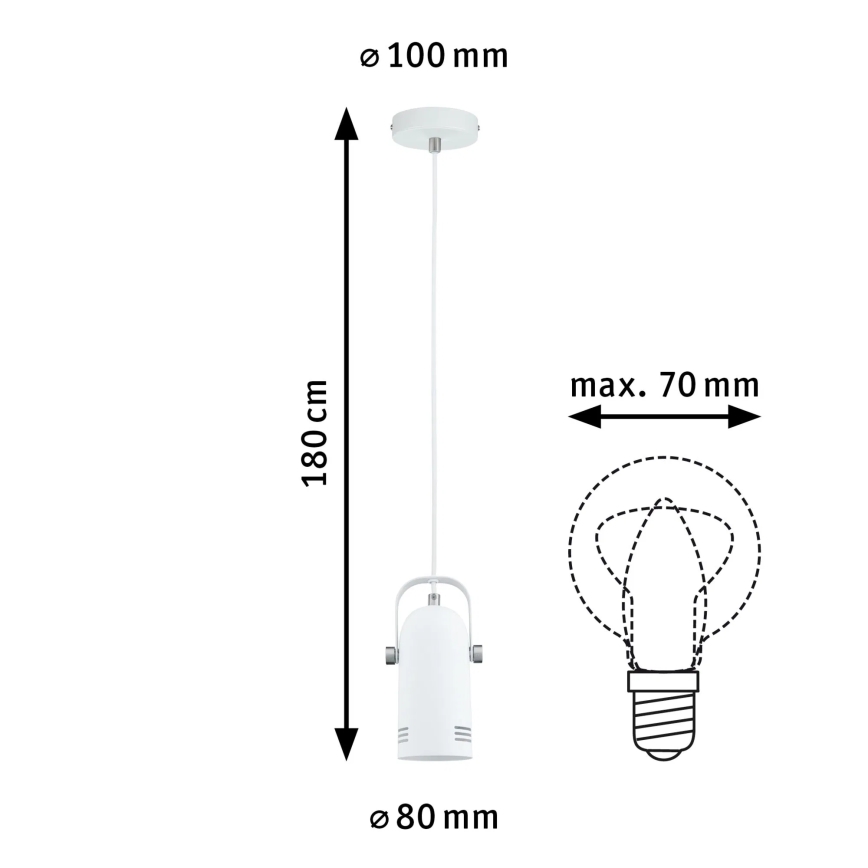 Paulmann 79767 - 1xE27/15W pendel på ledning LAVEA 230V hvid