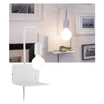 Paulmann 79812 - 1xE27/40W Væglampe med hylde og USB CALVANI 230V hvid