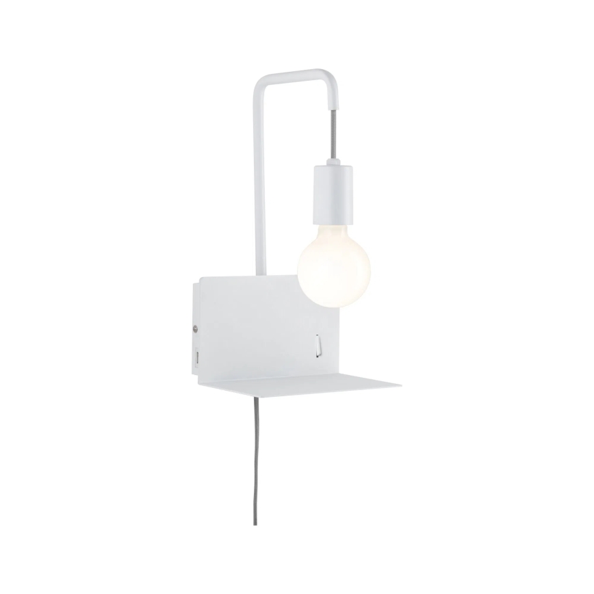 Paulmann 79812 - 1xE27/40W Væglampe med hylde og USB CALVANI 230V hvid