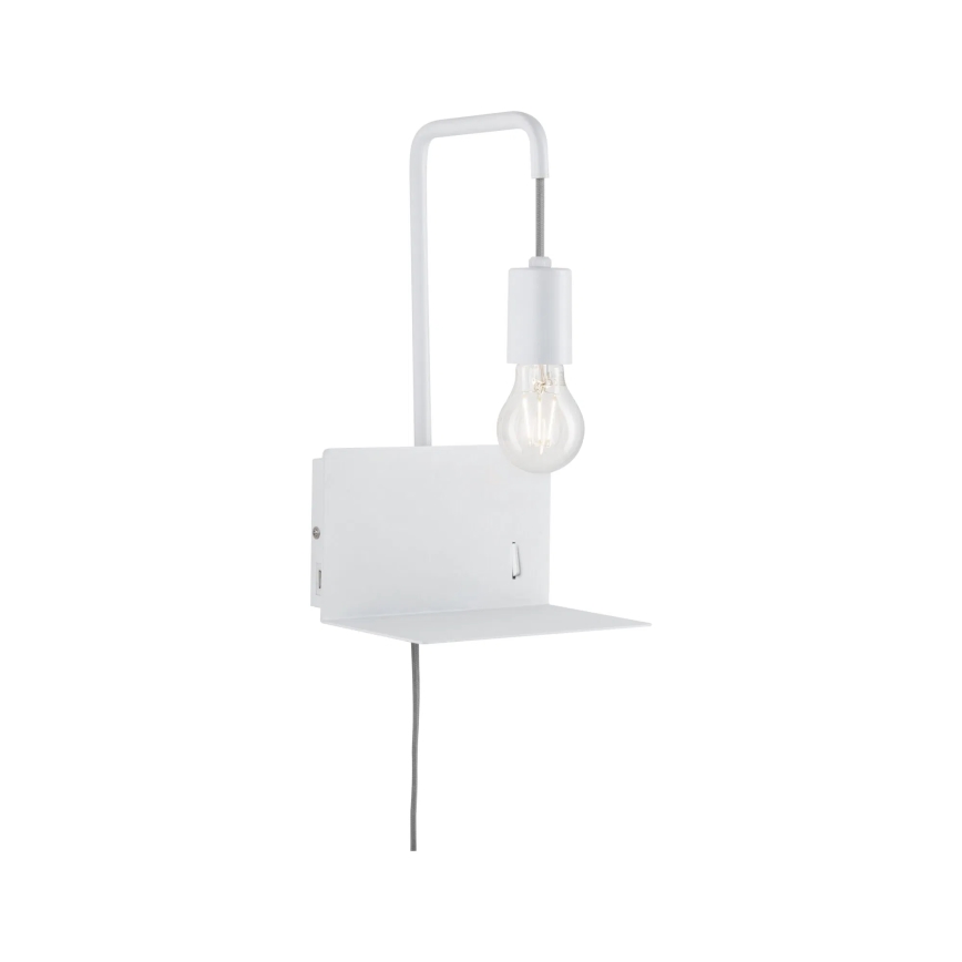 Paulmann 79812 - 1xE27/40W Væglampe med hylde og USB CALVANI 230V hvid