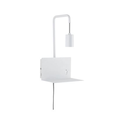 Paulmann 79812 - 1xE27/40W Væglampe med hylde og USB CALVANI 230V hvid