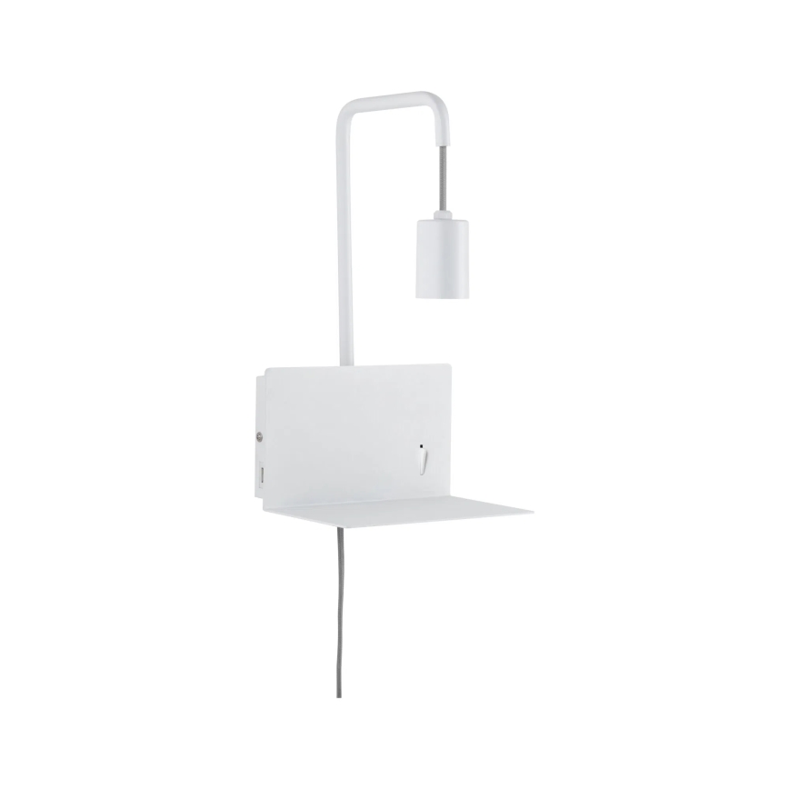 Paulmann 79812 - 1xE27/40W Væglampe med hylde og USB CALVANI 230V hvid
