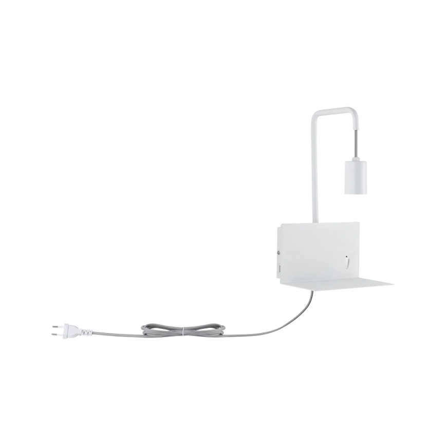 Paulmann 79812 - 1xE27/40W Væglampe med hylde og USB CALVANI 230V hvid