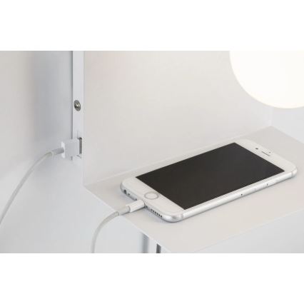 Paulmann 79812 - 1xE27/40W Væglampe med hylde og USB CALVANI 230V hvid