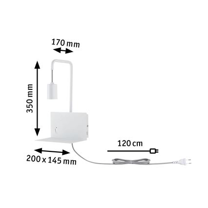 Paulmann 79812 - 1xE27/40W Væglampe med hylde og USB CALVANI 230V hvid