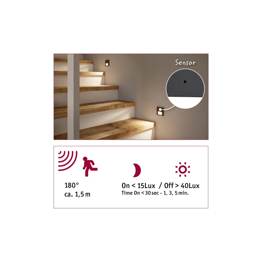 Paulmann 80002 - LED/1W Trappelampe med sensor TSARO 230V Lead/hvid