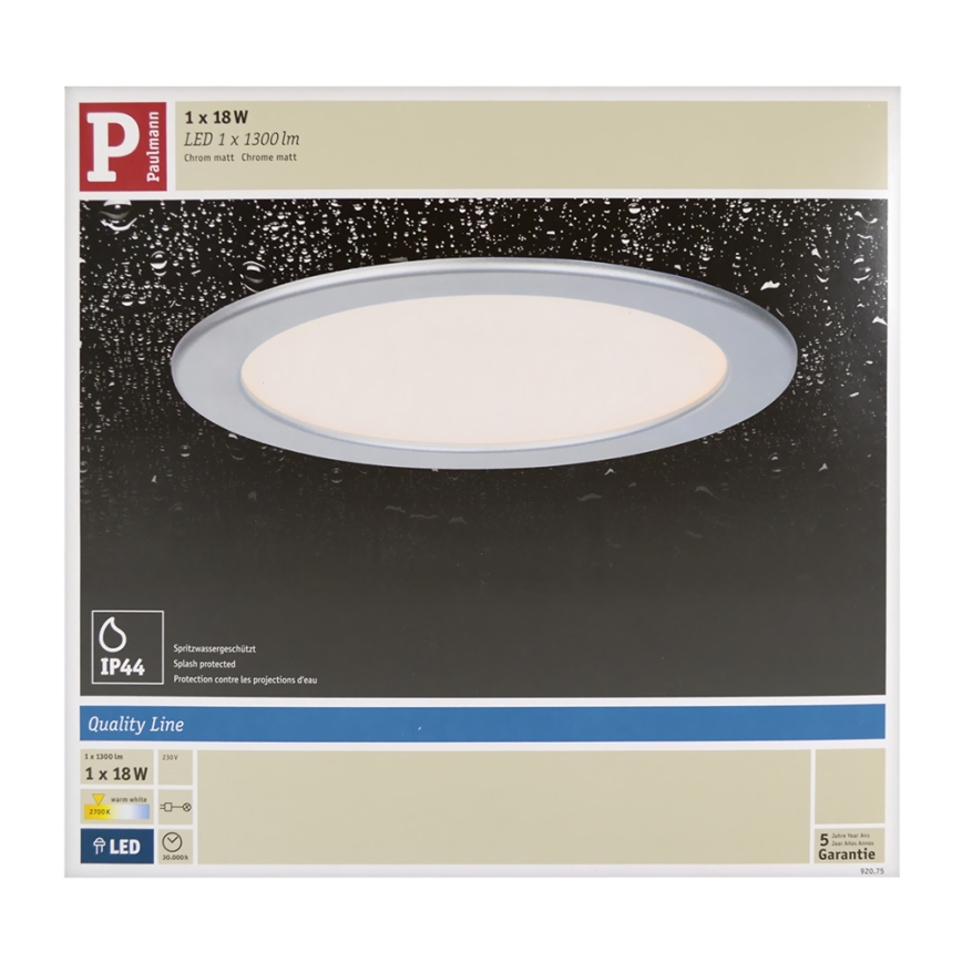 Paulmann 92075 - LED/18W Indbygningslampe til badeværelse QUALITY LINE 230V IP44