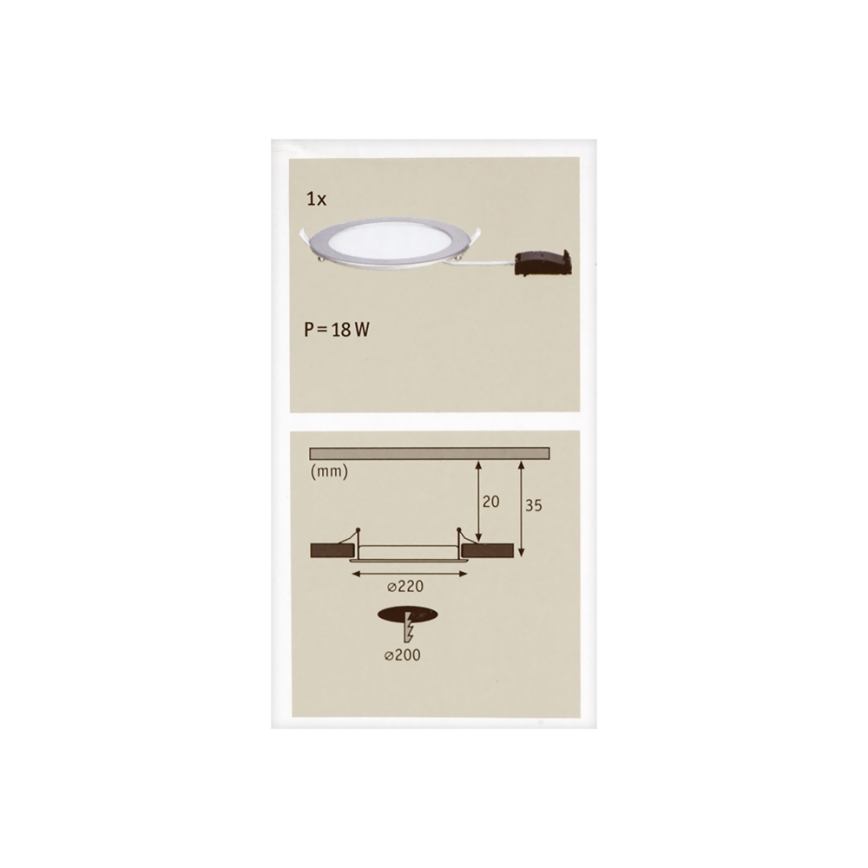 Paulmann 92075 - LED/18W Indbygningslampe til badeværelse QUALITY LINE 230V IP44