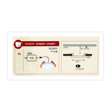 Paulmann 92387 - LED/4,5W IP44 Indbygningslampe til badeværelse VARIFIT 230V