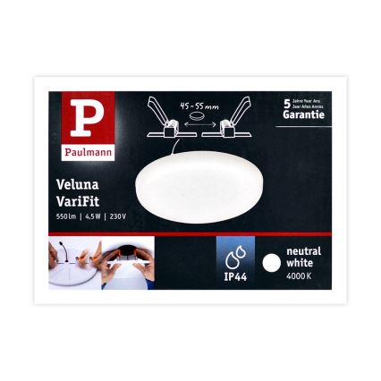 Paulmann 92390 - LED/4,5W IP44 Indbygningslampe til badeværelse VARIFIT 230V