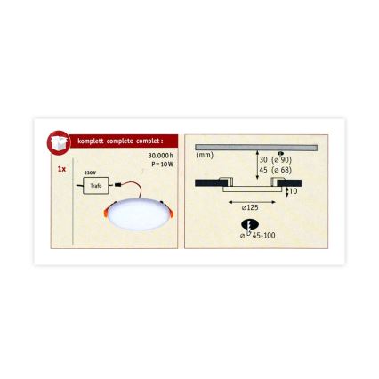 Paulmann 92391 - LED/8,5W IP44 Indbygningslampe til badeværelse VARIFIT 230V