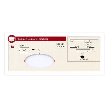 Paulmann 92392 - Indbygningslampe til badeværelse VARIFIT LED/17,5W IP44 230V