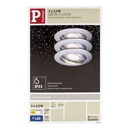 Paulmann 92516 - SÆT 3xLED-GU10/3,5W Badeværelse indbygget belysning PREMIUM LINE 230V