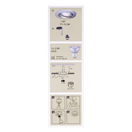 Paulmann 92516 - SÆT 3xLED-GU10/3,5W Badeværelse indbygget belysning PREMIUM LINE 230V