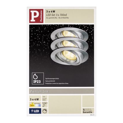 Paulmann 92623 - SÆT 3xLED-GU10/4W Dæmpbar badeværelsesindbygningsspot PREMIUM 230V
