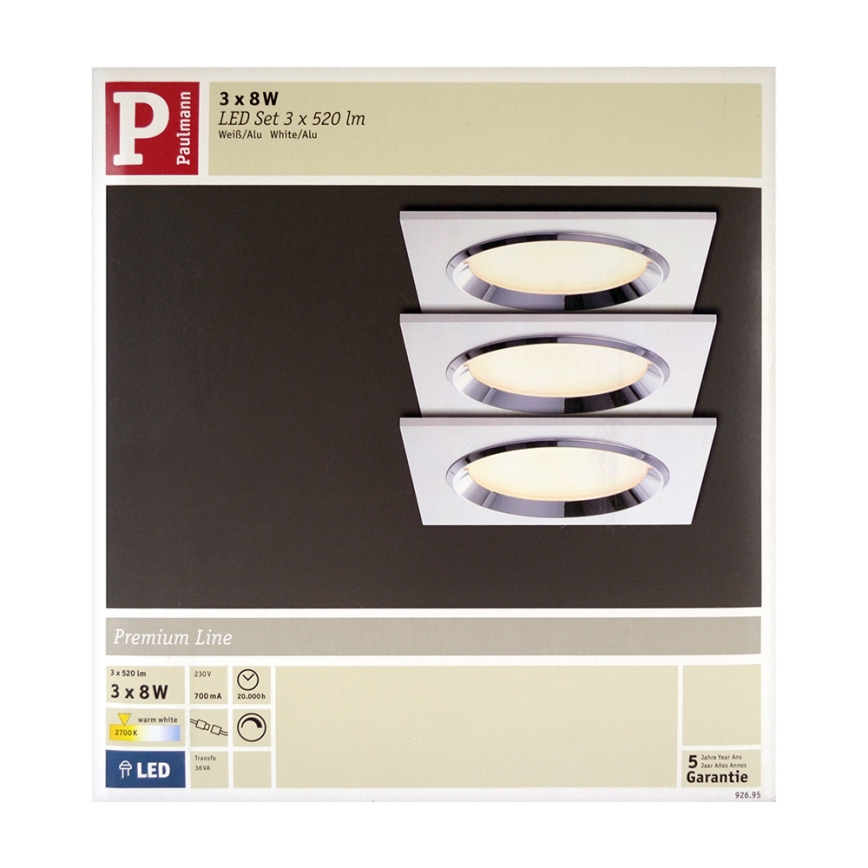 Paulmann 92695 - SÆT 3xLED/8W Nedblændende loftlys DICE 230V